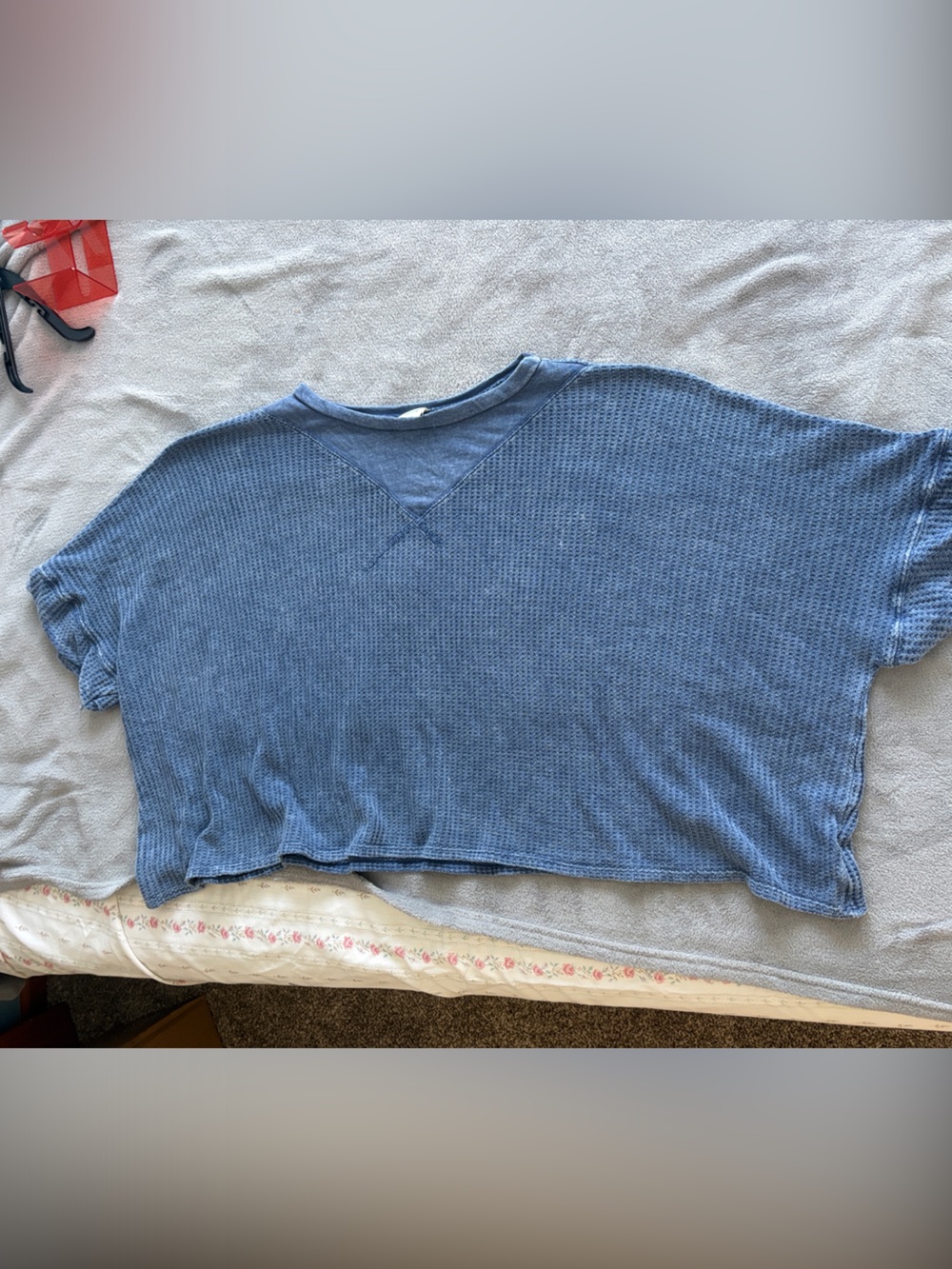 Blue Women's Short-Sleeve Waffle Knit Oversized Top Blue buttercup